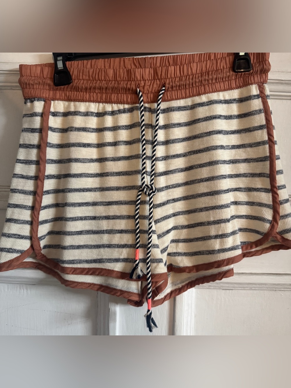 Sundry Cream and Navy Striped Lounge Shorts with Rust Trim